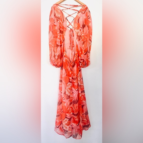 Elegant Orange Floral Midi Dress - Picture 4 of 16
